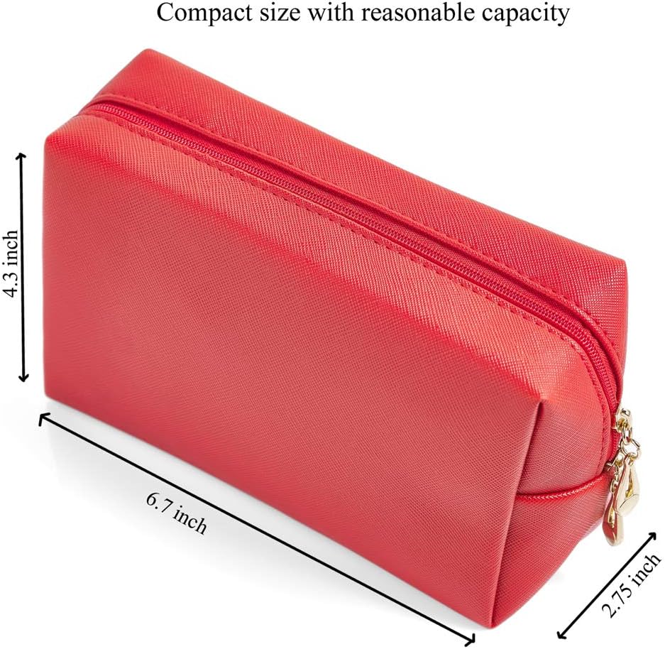 PU Leather Cosmetic Bag for Women Minimalism Makeup Bag for Daily Use Portable Storage Purse Small Neat Cosmetic Pouch Water-resistant Toiletry Bag for Travel (Red) - Image 2