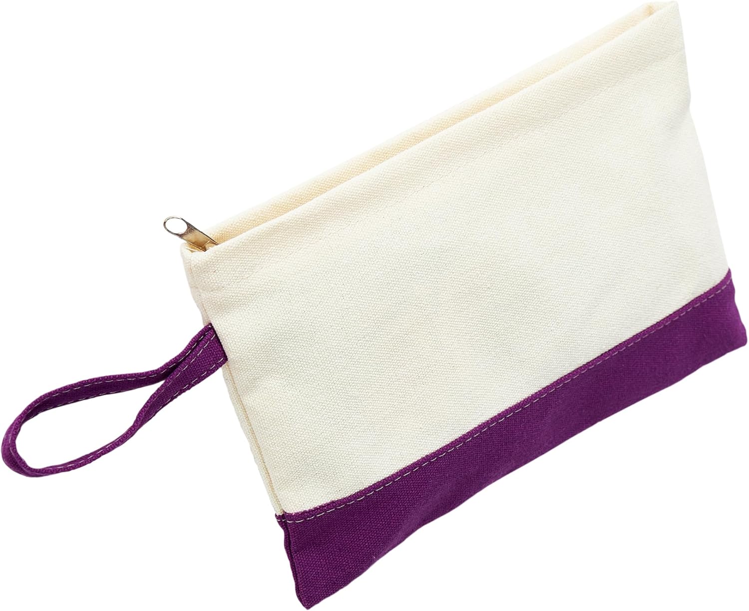 Canvas Makeup Bag, Travel Makeup Bag - Two-Tone, Top Zipper Closure, Loop attachment- Makeup Case, Makeup Organizer Bag