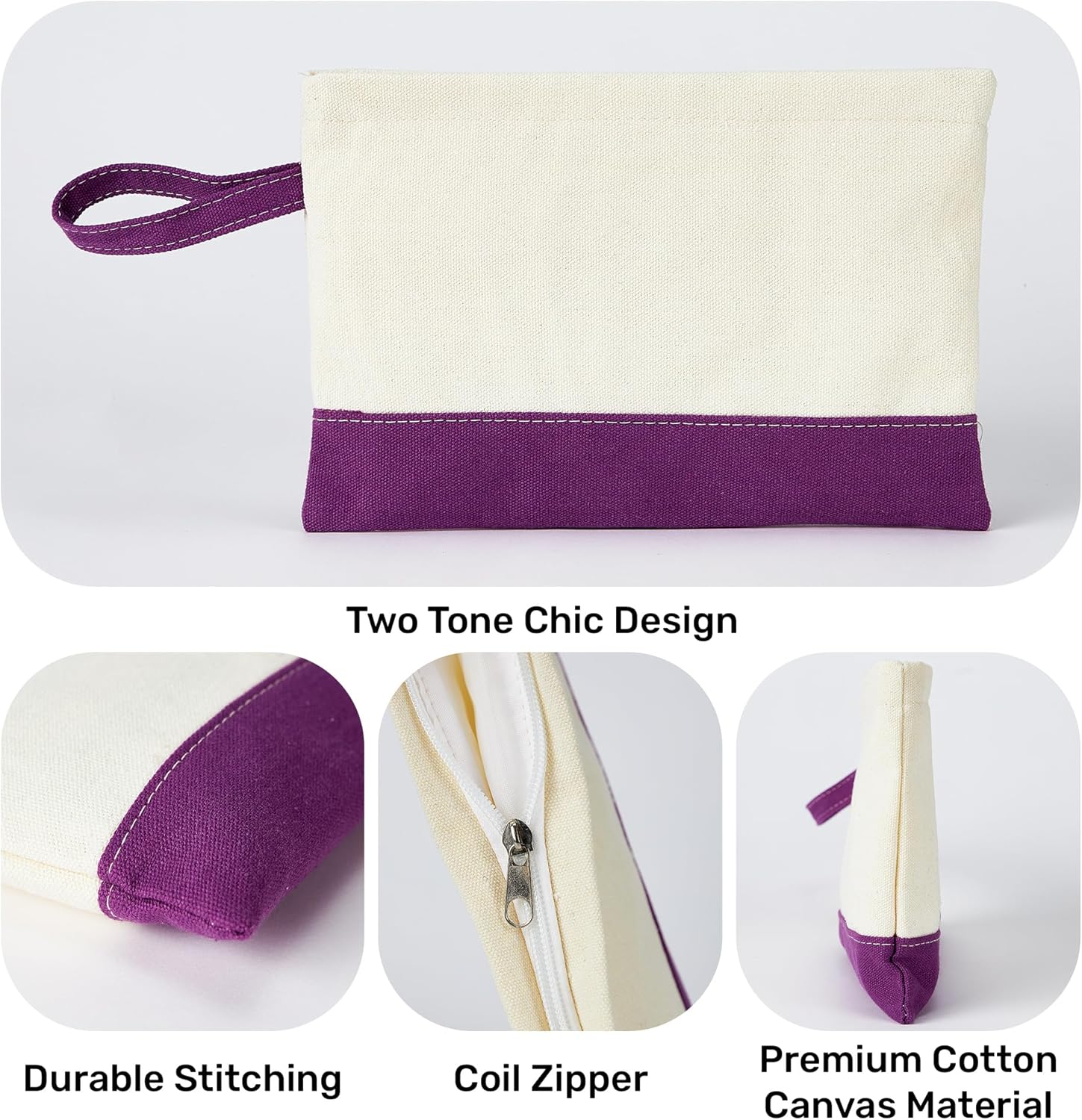 Canvas Makeup Bag, Travel Makeup Bag - Two-Tone, Top Zipper Closure, Loop attachment- Makeup Case, Makeup Organizer Bag - Image 2