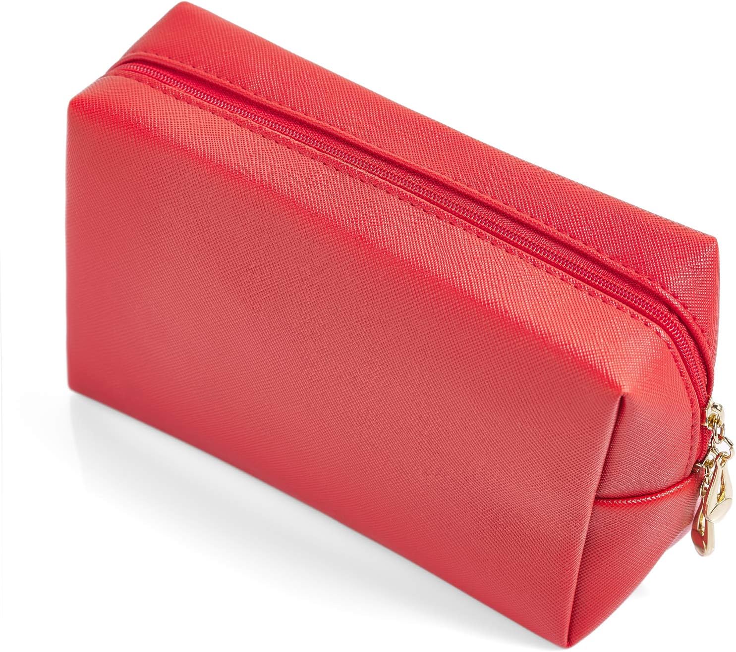 PU Leather Cosmetic Bag for Women Minimalism Makeup Bag for Daily Use Portable Storage Purse Small Neat Cosmetic Pouch Water-resistant Toiletry Bag for Travel (Red)